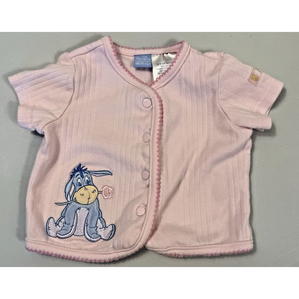 VTG Wonderful World Of Disney Pink Eeyore Jacket 0-3 Months Embroidered Shirt